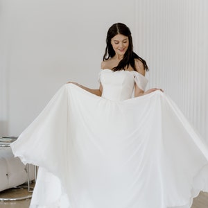 Simple wedding dress A line dress reception dress Off the shoulder bridal dress image 7