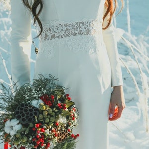 Modest wedding dress winter wedding dress lace dress long sleeves casual wedding dress crepe dress image 6