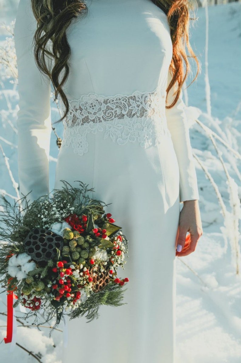 Modest wedding dress winter wedding dress lace dress long sleeves casual wedding dress crepe dress image 6