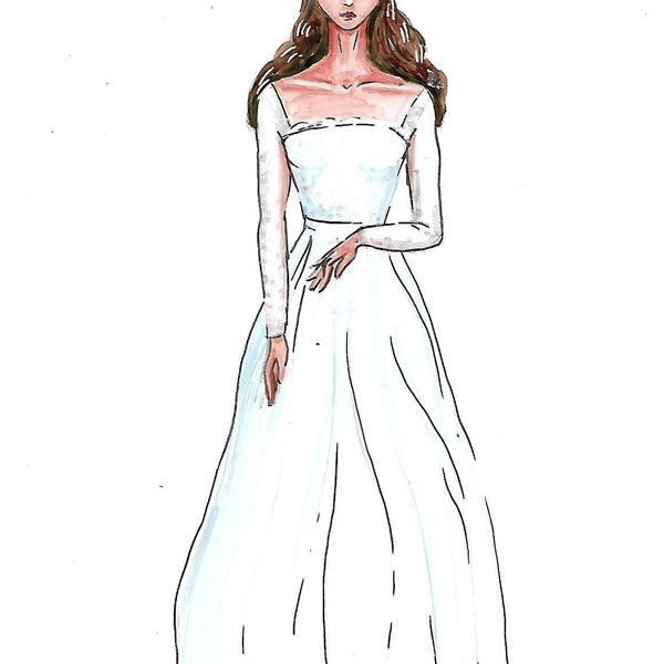 Sketch for wedding dress / wedding dress / custom wedding dress / handmade wedding dress / boho wedding dress / simple wedding dress /