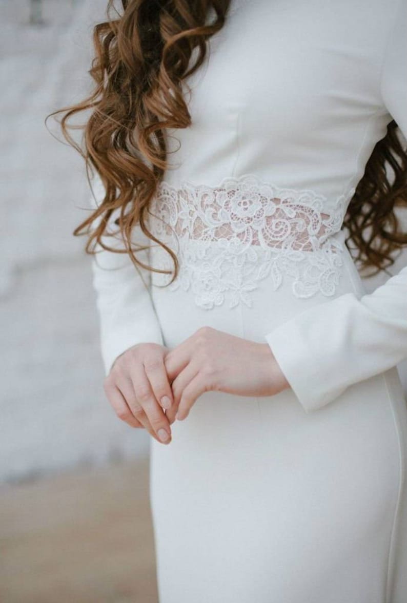 Modest wedding dress winter wedding dress lace dress long sleeves casual wedding dress crepe dress image 2