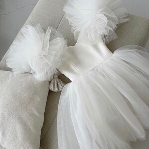 Tulle mini wedding dress reception dress satin wedding dress off the shoulder bridal gown elopement dress image 4
