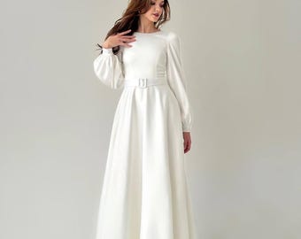 Elegant A-Line Wedding Dress: Minimalist White Satin Bridal Gown