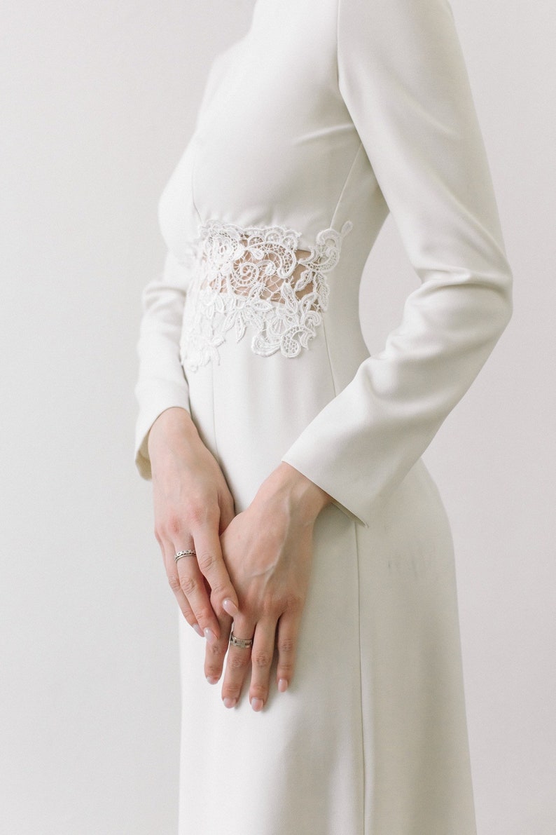 Modest wedding dress winter wedding dress lace dress long sleeves casual wedding dress crepe dress image 8