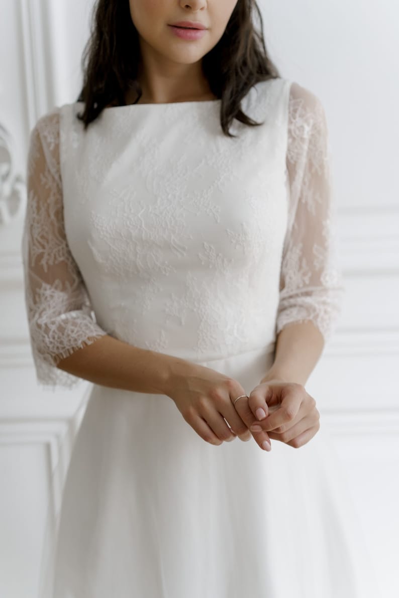 Lace wedding dress long sleeves dres minimalist dress casual wedding dress unique wedding dress image 3