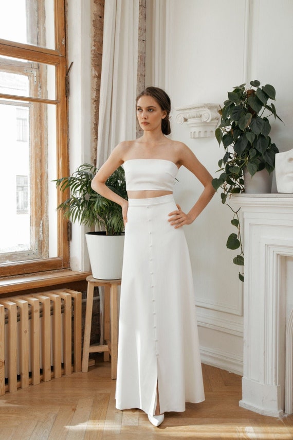 Marise Strapless Corset Tulle Midi Dress in White