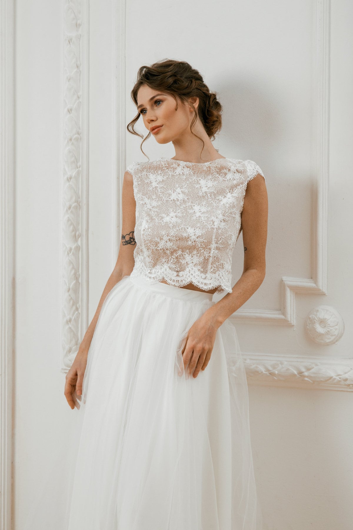 Lace wedding dress crop top wedding dress 2 piece wedding | Etsy
