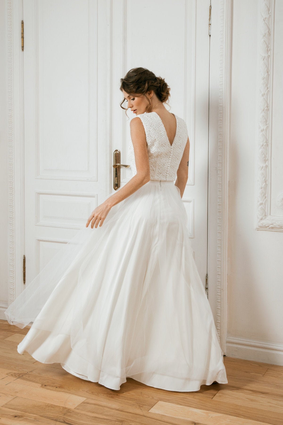 lace top wedding dress with tulle skirt Bridal Lace Crop Top | Crop Top Wedding Dress