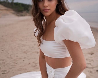 Crop-Top-Hochzeitskleid • zweiteiliges Hochzeitskleid • alternatives Hochzeitskleid • minimalistisches Hochzeitskleid • Brauteinzelteile • lässiges Kleid