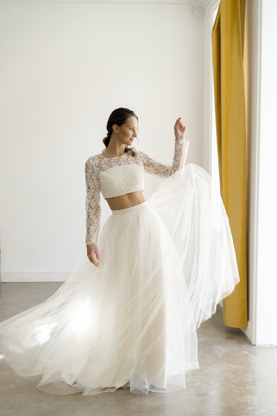 Crop top wedding dress • two piece wedding dress • alternative wedding –  BridalgardenStudio