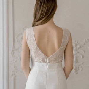 Boho lace wedding dress minimalist dress simple wedding dress crepe wedding dress A line silhouette image 9