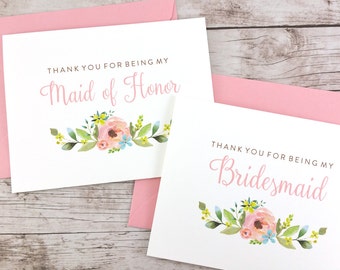 SET OF Thank You For Being My Bridesmaid Cards, Maid of Honor Cards, Flower Girl Cards, Matron of Honor Cards - (FPS0013)