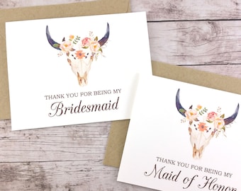 SET OF Thank You For Being My Bridesmaid Cards, Maid of Honor Cards, Flower Girl Cards, Matron of Honor Cards - (FPS0010)