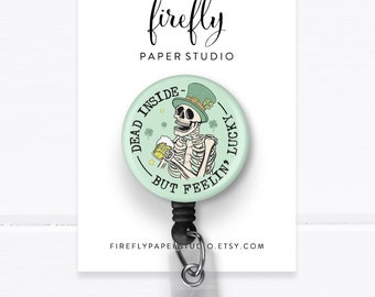 St. Patrick's Day Skeleton Retractable Badge Reel w/ Alligator Swivel Clip