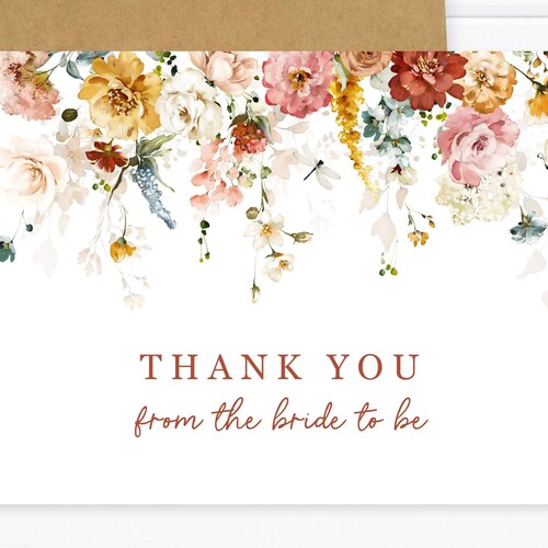 Set of Floral Bridal Shower Thank You Cards With Envelopes Etsy