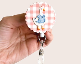 Cute Goose Nurse Badge Reel, RN Badge Holder, Medical Retractable Badge Reel