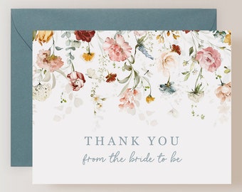 Set of Floral Bridal Shower Thank You Cards with Envelopes (FPS0020TY)