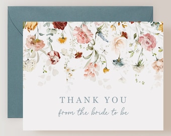 Set of Floral Bridal Shower Thank You Cards with Envelopes (FPS0020TY)
