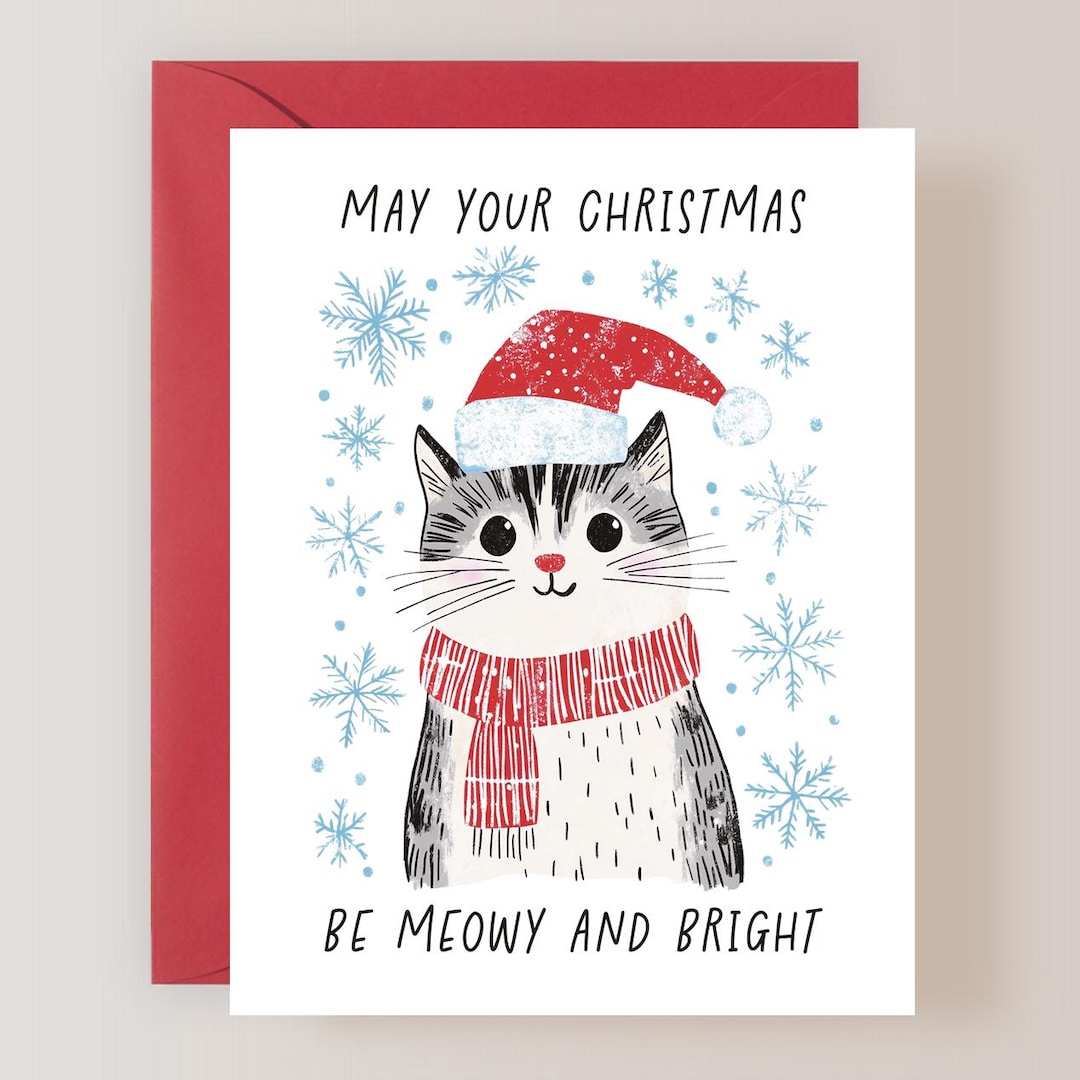 Cute Cat Christmas Card - (FPSCHR0010) - Etsy