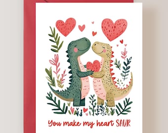 Dinosaur Love Card, Valentines Day Card, Anniversary Card - (FPSVD0016)