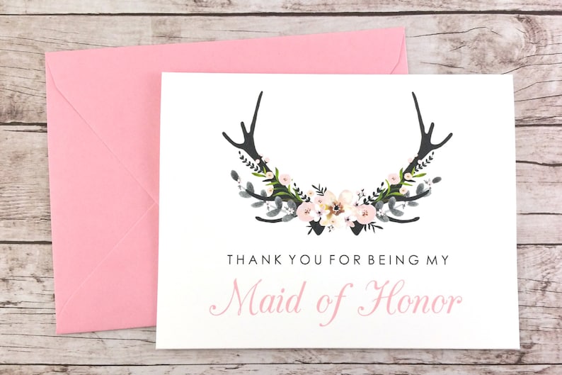 Bridal Party Card Maid of Honor Gift Thank You For Being My Maid of Honor Card Floral Wedding Card Wedding Thank You Cards - FPS0024