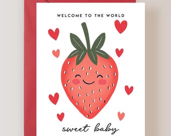 Strawberry New Baby Card, Welcome to the World Card - (FPSNB0004)