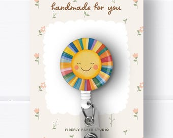 Rainbow Sun Badge Reel, Sun Badge Clip, Retractable Badge Reel w/ Alligator Swivel Clip