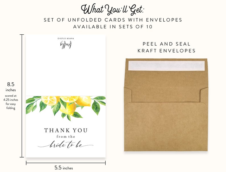 Set of Lemon Bridal Shower Thank You Cards With Envelopes Etsy