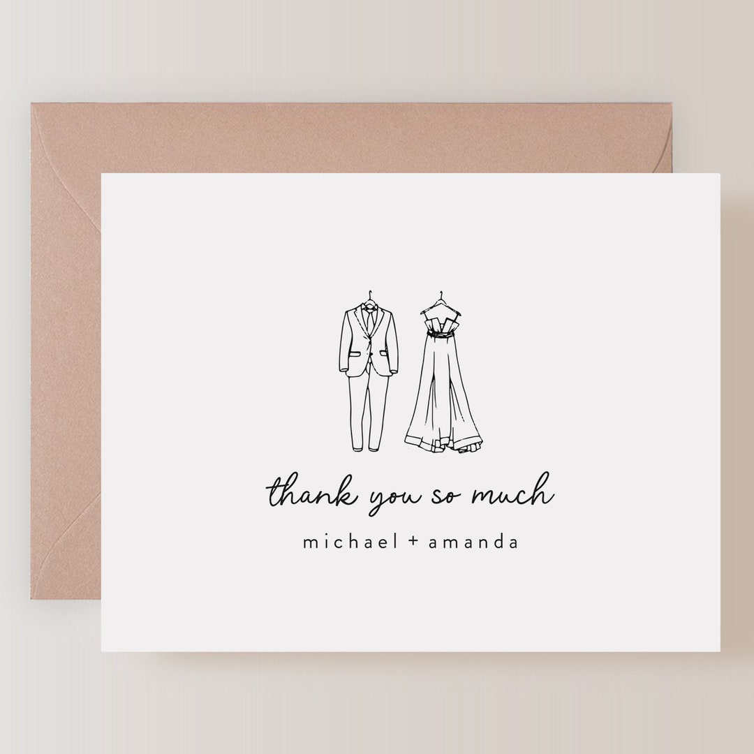 Set of Personalized Wedding Thank You Cards With Envelopes (FPS0028TYP ...