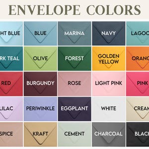 K&ouml;nnte beinhalten: Das Bild zeigt eine Auswahl an Umschlagfarben, darunter Hellblau, Blau, Marina, Marineblau, Lagune, Dunkelgr&uuml;n, Olive, Waldgr&uuml;n, Goldgelb, Orange, Rot, Burgunderrot, Rosa, Hellrosa, Pink, Flieder, Periwinkle, Aubergine, Wei&szlig;, Creme, Spice, Kraft, Zement, Holzkohle und Schwarz.
