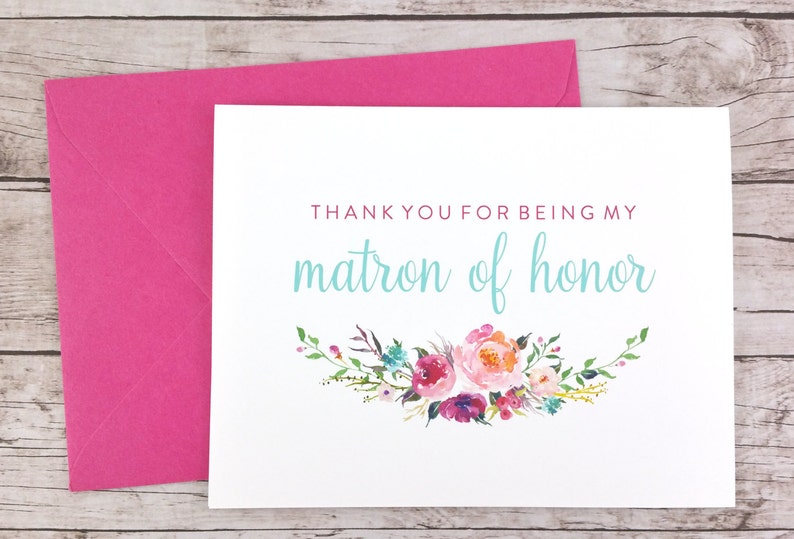 Wedding Thank You Cards - FPS0021 Matron of Honor Gift Bridal Party Card Thank You For Being My Matron of Honor Card