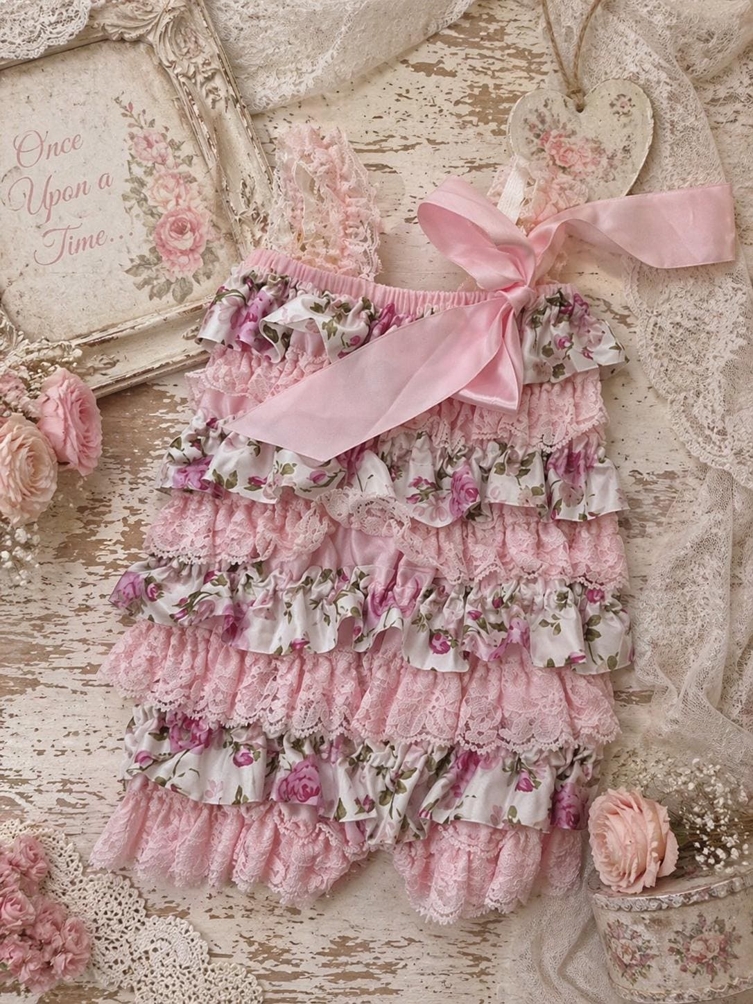 rose lace romper dress Shabby Chic Baby Girl Romper | Pink Lace Floral Romper | VTG Inspired Outfit | Birthday Girl Outfit | Cottagecore Baby Clothes