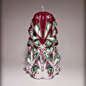 Hand carved candle for home decor - Christmas gift ideas - Red Christmas candle