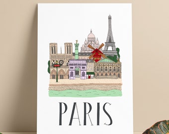 Paris Skyline Illustration Print / A4 / A5 / Wall Art Photo Picture Poster / Home Decor / Gift / Parisian