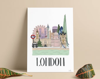 London Skyline Illustration City A4 / A5 Print - Cityscape Travel Souvenir | Wall Art Photo Picture Poster / Home Decor / Gift / Londoner