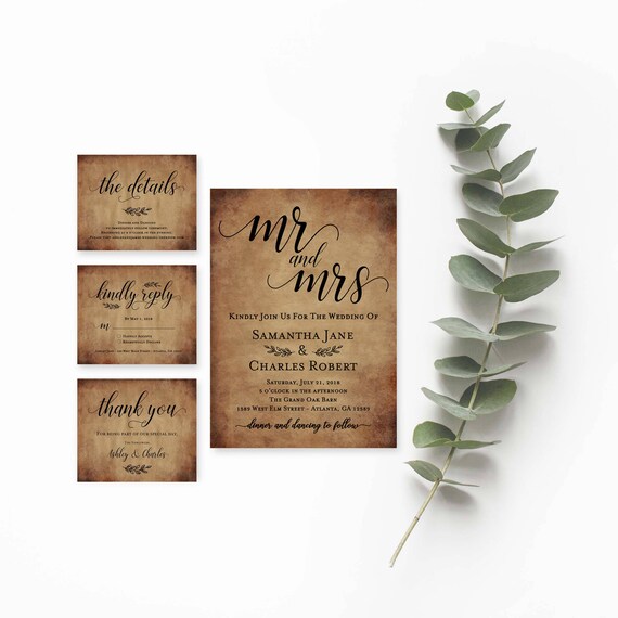 Country Wedding Invitations Set Rustic Invitation Wedding Etsy