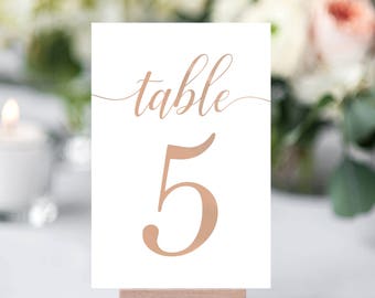 Rose Gold Table Numbers- Rose Gold Wedding Table Number- Rose Gold Table Decor-Printable Table Number-Wedding Number Signs-Rose Gold Numbers