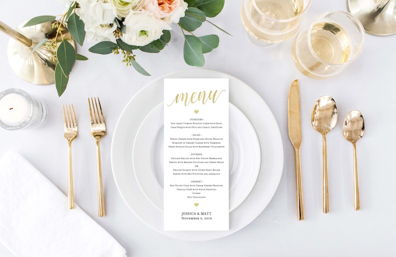 Editable Menu Wedding Menu Cards Gold Menu Card Template Printable Menu Card Wedding Menu Printable Wedding Menu Template Gold