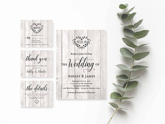 Rustic Wedding Invitation Template Rustic Invitation Etsy