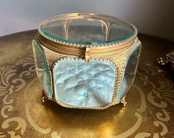 Antique French Ormolu Glass Jewelry Box casket