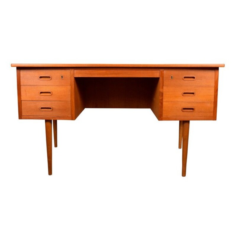 Vintage Danish Mid Century Modern Curved Teak Writing Desk