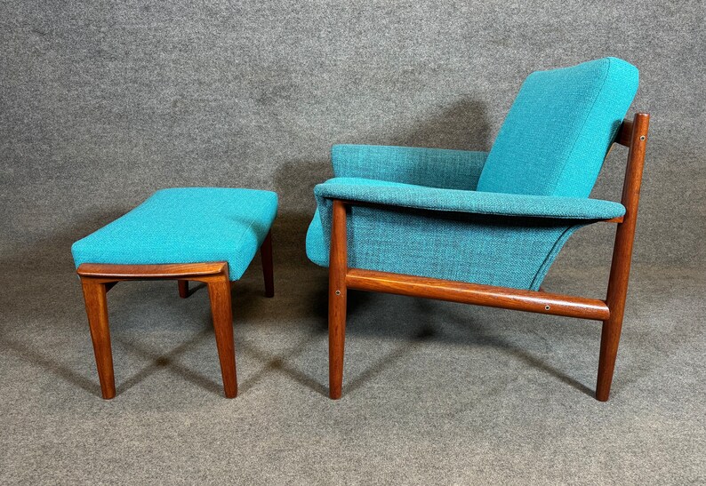 Vintage Danish Mid Century Modern Teak Lounge Chair and Ottoman by Grete Jalk image 3