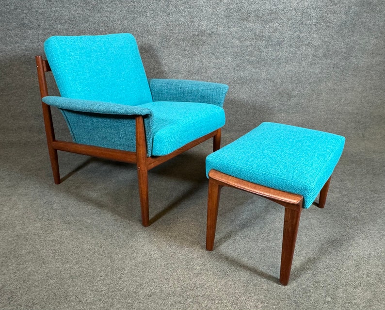 Vintage Danish Mid Century Modern Teak Lounge Chair and Ottoman by Grete Jalk image 8