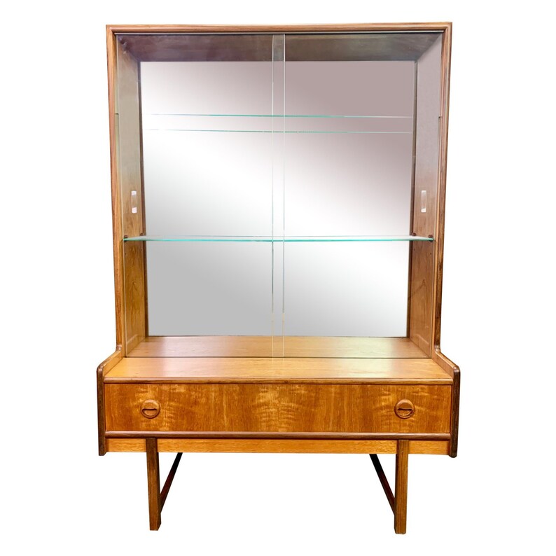 Vintage British Mid Century Modern Teak And Glass Display Etsy