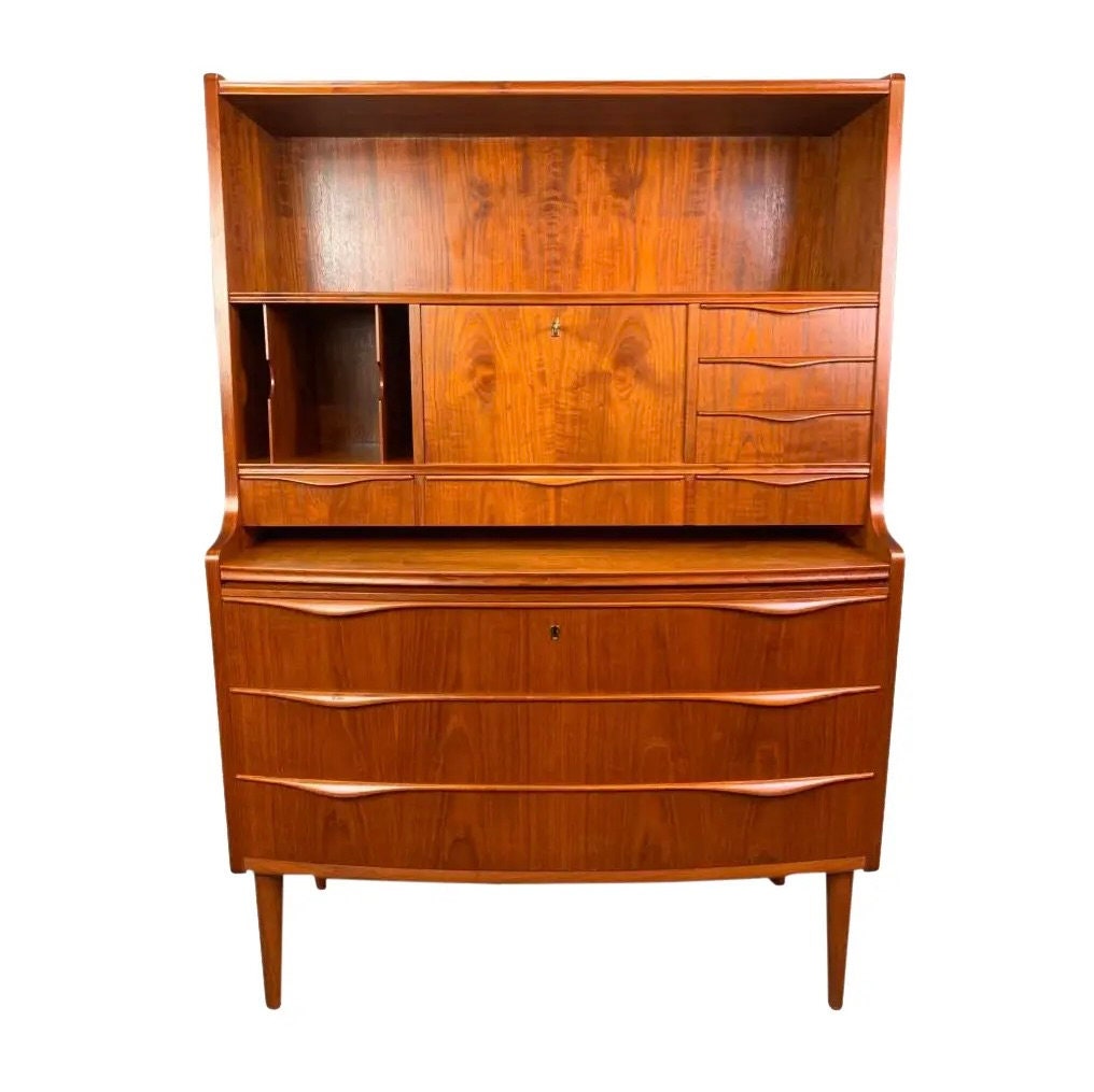 Vintage Danish Mid Century Modern Teak Secretary Desk Attributed to Erling Torvits 