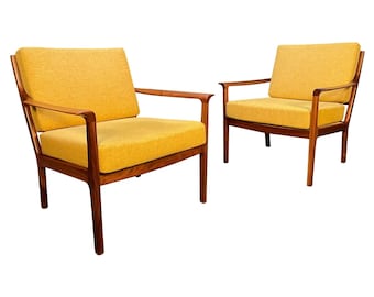 Pair of Vintage Scandinavian Mid Century Modern Walnut Lounge Chairs "Model 935" by Fredrik Kayser