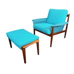 Vintage Danish Mid Century Modern Teak Lounge Chair and Ottoman by Grete Jalk image 1