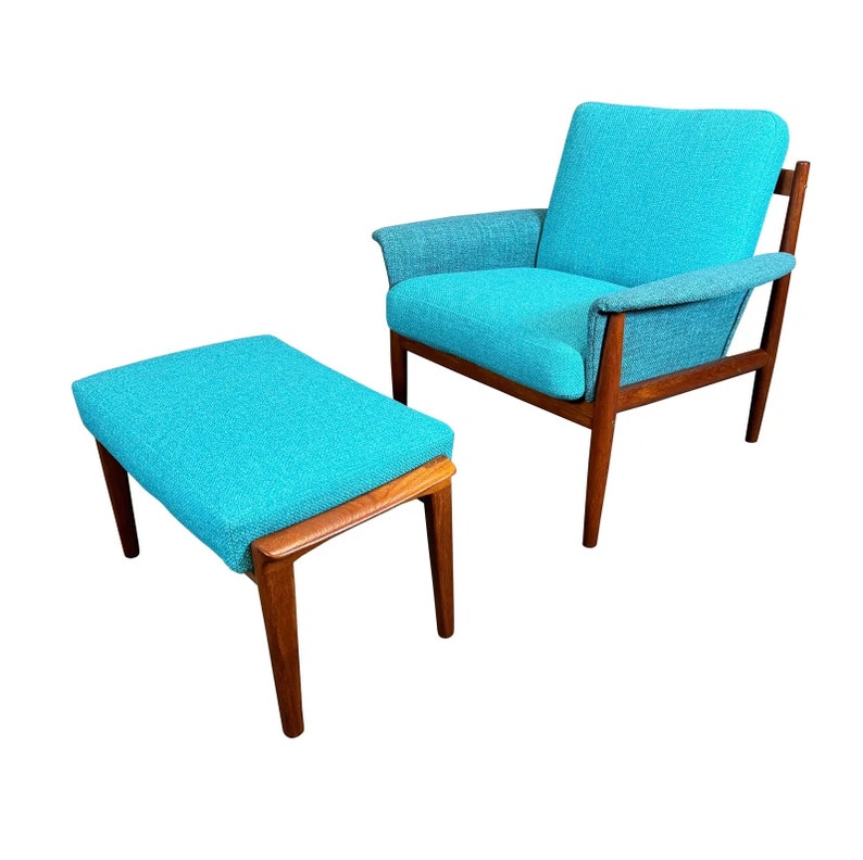 Vintage Danish Mid Century Modern Teak Lounge Chair and Ottoman by Grete Jalk image 1