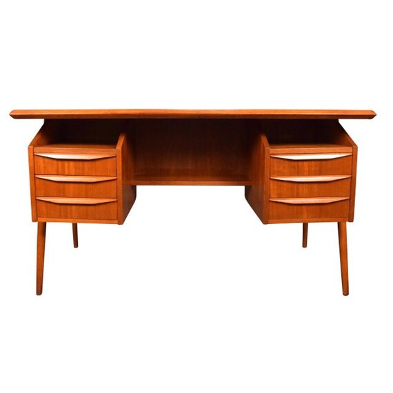 Vintage Mid Century Danish Modern Teak Desk Image 0