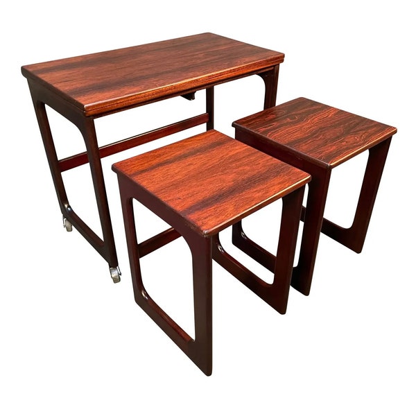 Vintage British Mid Century Modern Rosewood "Langthorne" Triform Cart and Nesting Tables by McIntosh